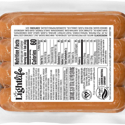 Lightlife, Smart Dogs, Plant Based Hot Dogs, 12 Oz Plastic Wrapper, 8 Count