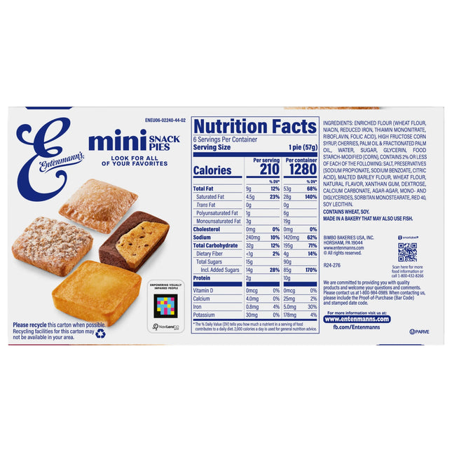 Entenmann'S Cherry Snack Pies, 6 Packs, Mini Pies, 12 Oz Box