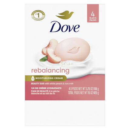 Dove Beauty Bar Women'S Bath Soap Rebalancing White Peach & Rice Milk, 3.75 Oz 4 Bars