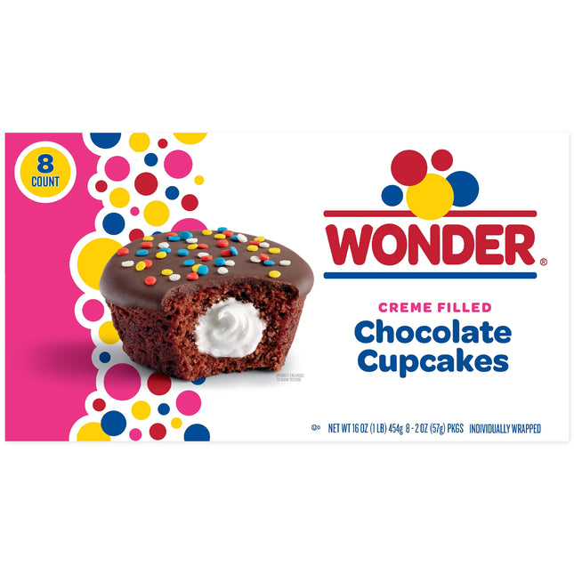 Wonder Crème Filled Chocolate Cupcakes, Individually Wrapped Cupcakes, 8 Count