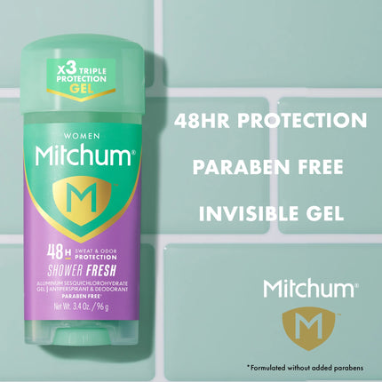 Mitchum Women’S Triple Odor Protection Antiperspirant & Deodorant Gel, Shower Fresh, 2 Pack