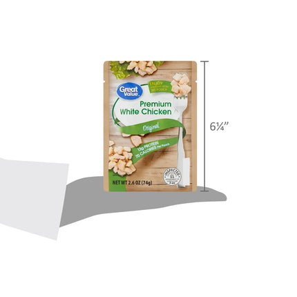 Great Value Premium White Chicken, Shelf-Stable, Fully Cooked, Ready to Eat, 2.6 Oz Pouch