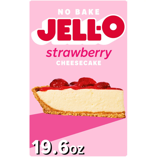 Jell-O No Bake Strawberry Cheesecake Dessert Kit with Strawberry Topping, Filling Mix and Crust Mix, 19.6 Oz Box