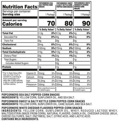 Popcorners Popped Corn Snack Chips, 3 Flavor Variety Pack, 15 Count Multipack