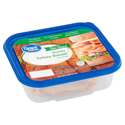 Great Value Honey Turkey Breast Lunchmeat, 9 Oz, Plastic Tub