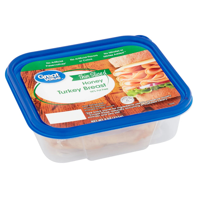 Great Value Honey Turkey Breast Lunchmeat, 9 Oz, Plastic Tub