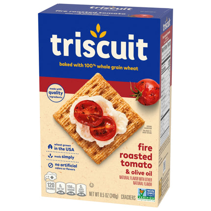 (3 Pack) Triscuit Fire Roasted Tomato & Olive Oil Whole Grain Wheat Crackers, Snack Crackers, 8.5 Oz