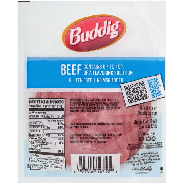 Carl Buddig Gluten Free Beef Lunchmeat, Plastic Pouch, 2 Oz