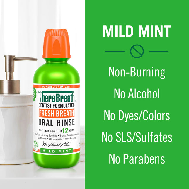 Therabreath Fresh Breath Mouthwash, Mild Mint, Alcohol-Free Mouthwash for Adults, 16 Fl Oz