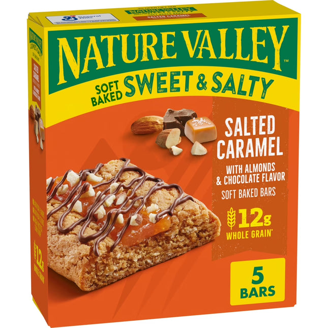 Nature Valley Soft Baked Sweet and Salty Bars, Salted Caramel, Whole Grain, 5 Bars, 6.2 Oz