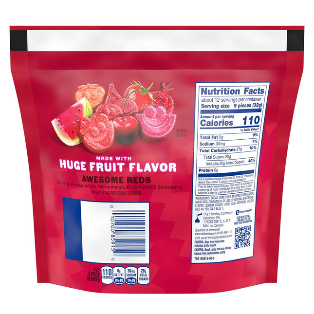 Jolly Rancher Sour Gummies Awesome Reds Assorted Fruit Flavored Candy, Bag 13 Oz
