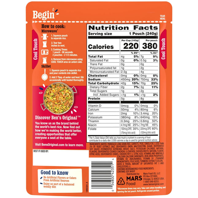 Ben'S Original Ready Rice. Fried Rice, 8.5 Oz. Pouch. Microwaves in Just 90 Seconds! Ready to Heat and Eat.