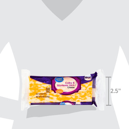 Great Value Colby & Monterey Jack Block Cheese, 8 Oz Chunk