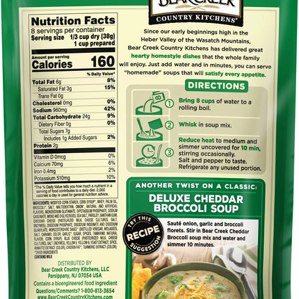 Bear Creek Country Kitchens Cheddar Broccoli Soup Mix, Shelf-Stable, 10.6 Oz Pouch