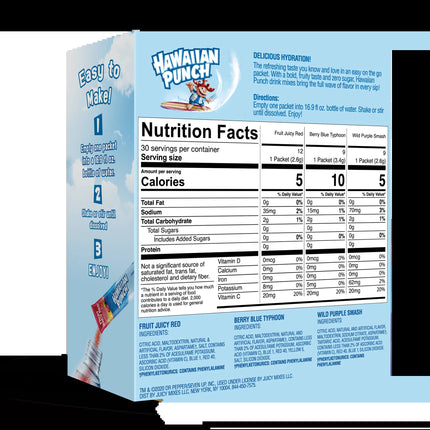 Hawaiian Punch Powder Drink Mix Variety Pack, Red, Blue, & Purple, Sugar-Free, 30 Count