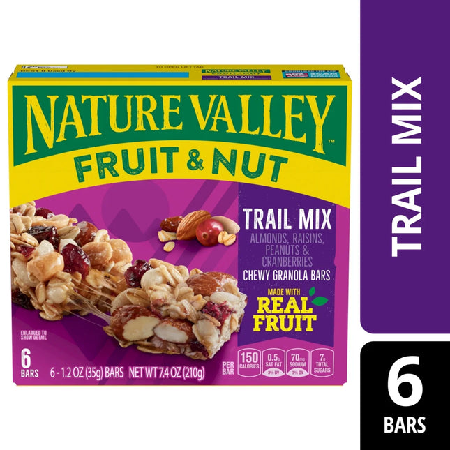 Nature Valley Chewy Fruit and Nut Granola Bars, Trail Mix, 6 Count, 7.4 Oz