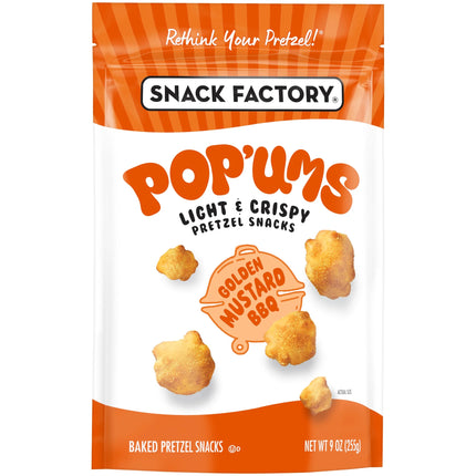 Snack Factory Pop'Ums Golden Mustard BBQ Pretzel Snacks, 9 Oz Bag