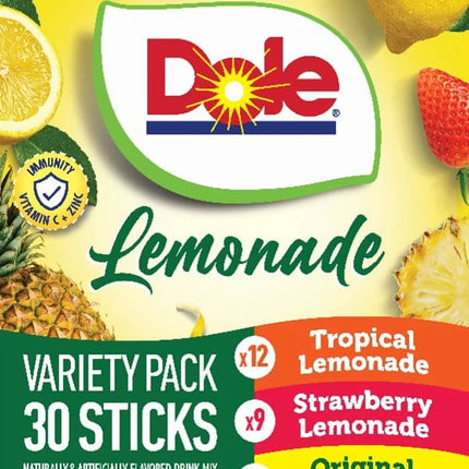 Dole Lemonade Variety Powder Mix, Tropical, Classic, & Strawberry, 30 Pack