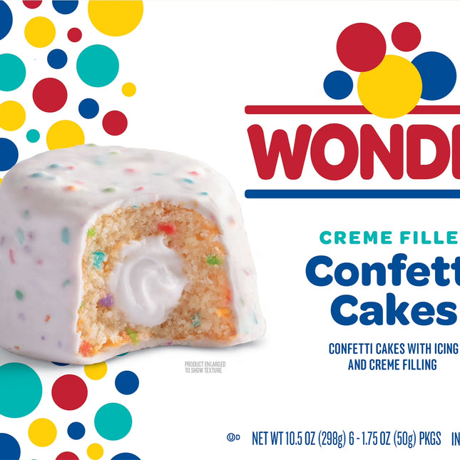 Wonder Crème Filled Confetti Cakes, Birthday Cake Inspired Snack Cakes, 10.5 Oz, 6 Count