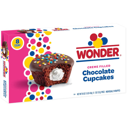 Wonder Crème Filled Chocolate Cupcakes, Individually Wrapped Cupcakes, 8 Count