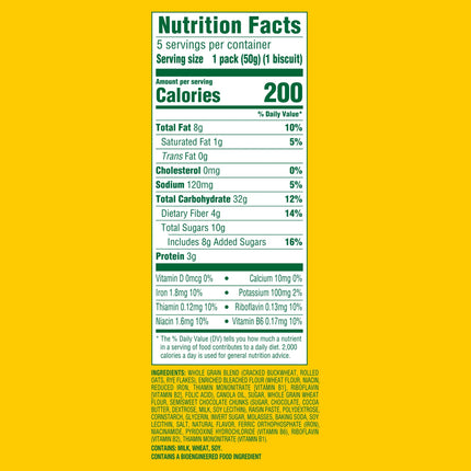 Belvita Soft Baked Breakfast Bars, Oats & Chocolate, 5 Packs (1 Biscuit per Pack)