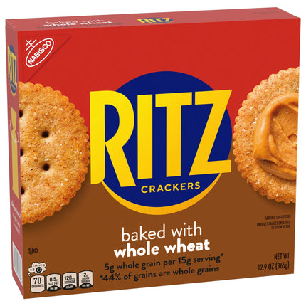 RITZ Whole Wheat Crackers, Snacks for Kids and Adults, Lunch Snacks, 12.9 Oz