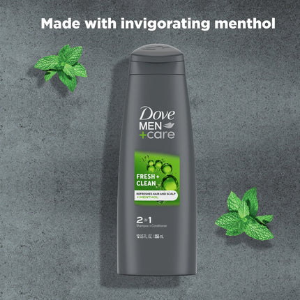 Dove Men+Care Fresh Clean 2-In-1 Shampoo and Conditioner with Caffeine and Menthol, 12 Fl Oz