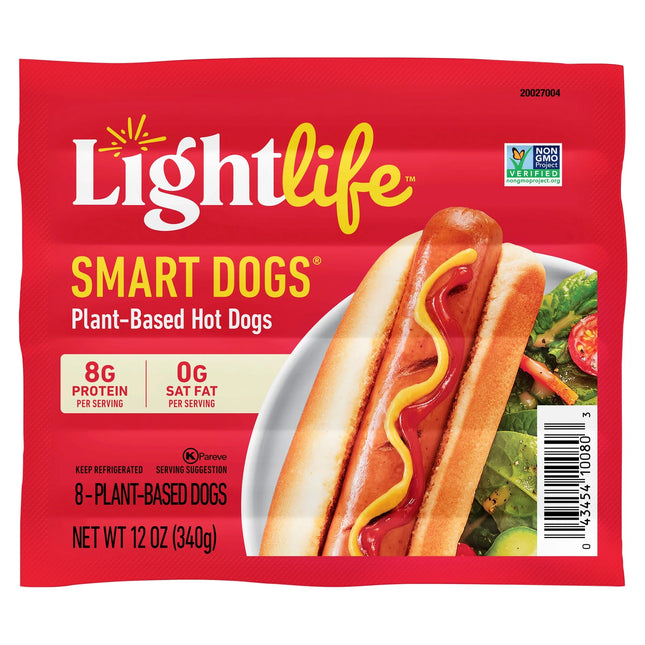 Lightlife, Smart Dogs, Plant Based Hot Dogs, 12 Oz Plastic Wrapper, 8 Count