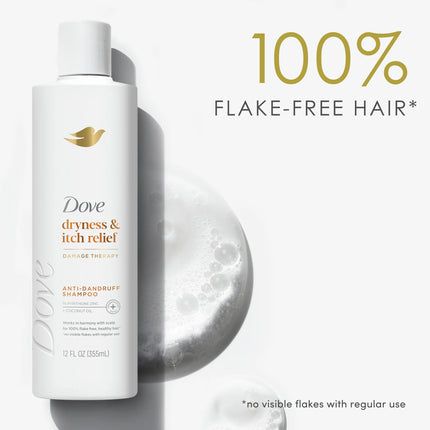 Dove Damage Therapy Derma Anti-Dandruff Shampoo for Flaky Scalp Dryness + Itch with Pyrithione Zinc & Coconut Oil, 12 Oz