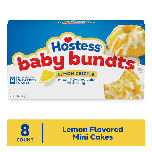 Hostess Baby Bundts, Lemon Drizzle Flavored Mini Cakes, 10 Oz Box (8 Ct.)