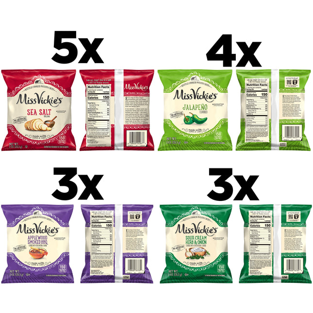 Miss Vickie'S Kettle Cooked Potato Chips, 4 Flavor Variety Pack, 1 Oz, 15 Count