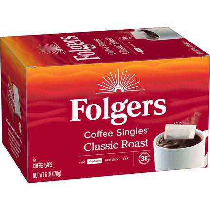 Folgers Coffee Singles Classic Roast Coffee Bags, 38 Count