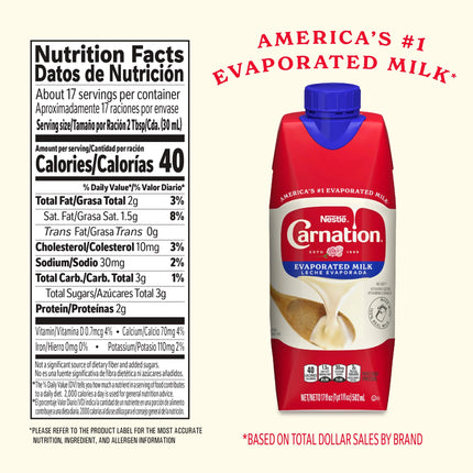 Nestle Carnation Vitamin D Added Evaporated Milk for Easter Baking, 17 Fl Oz Carton