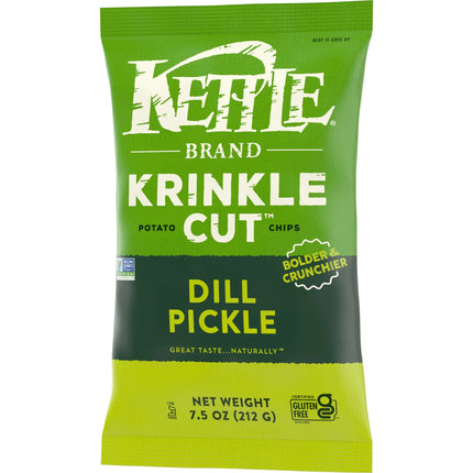 Kettle Brand Potato Chips, Krinkle Cut, Dill Pickle Kettle Chips, 7.5 Oz