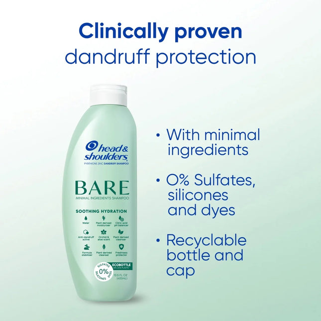 Head and Shoulders BARE Soothing Hydration Dandruff Shampoo, 13.5 Oz