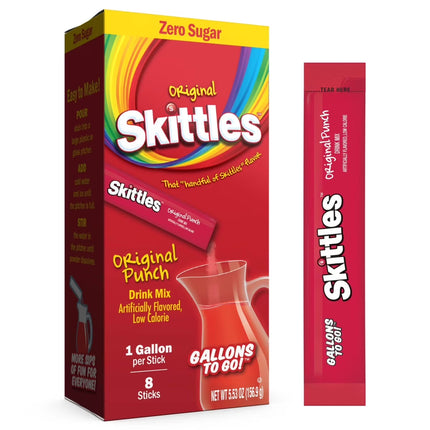 Skittles Zero Sugar Gallons-To-Go Powdered Drink Mix, Original Punch, 8 Count Gallon Pitcher Packets