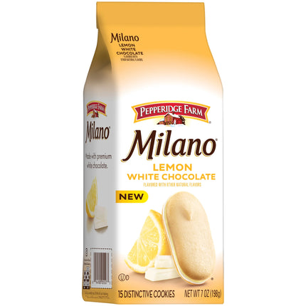 Pepperidge Farm Milano White Chocolate Lemon Flavored Cookies, 7 Oz Bag
