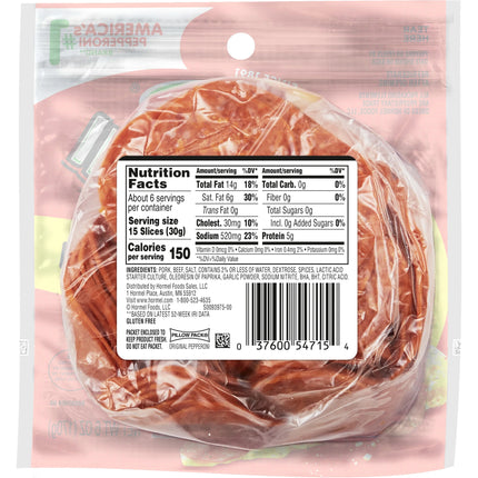 HORMEL, Pepperoni, Pizza Topping, Gluten Free, Original, 6 Oz Bag​