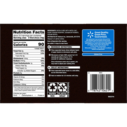 Great Value Hickory Smoked Fully Cooked Thick Cut Bacon, 2.1 Oz