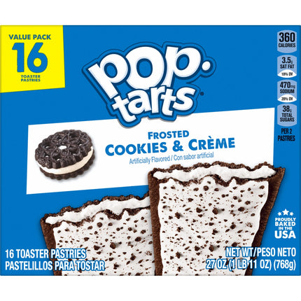 Pop-Tarts Frosted Cookies and Creme Toaster Pastries, Breakfast Foods, Shelf-Stable, 27 Oz (16 Count)