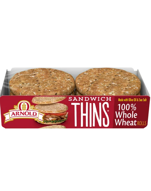 Arnold 100% Whole Wheat Sandwich Thins, 6 Rolls, 12 oz
