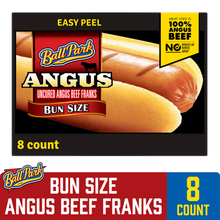Ball Park Angus Beef Hot Dogs, Bun Size, 8 Count