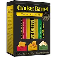 CRACKER BARREL VARIETY 3- 8 OZ PACK EXTRA SHARP YELLOW VERMONT WHITE