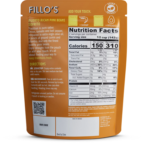 Fillo's Puerto Rican Pink Beans - Single Pouch, 10 oz