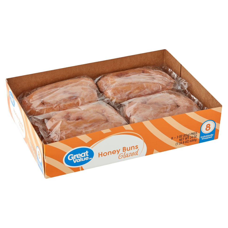 Great Value Glazed Honey Buns, 3 oz, 8 count