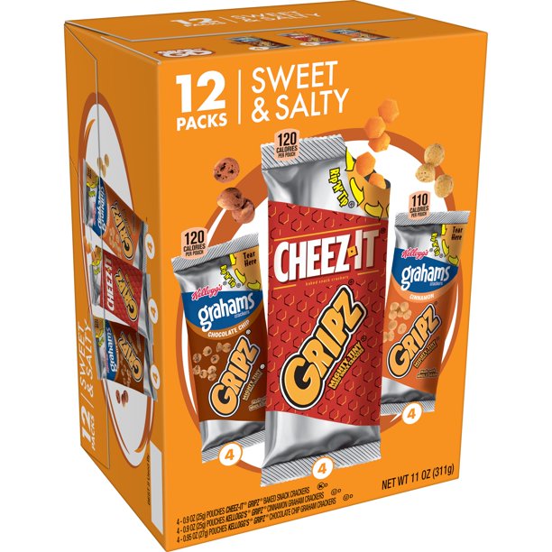 Keebler Gripz Cookies and Crackers, Variety Pack,  12ct 12.6oz