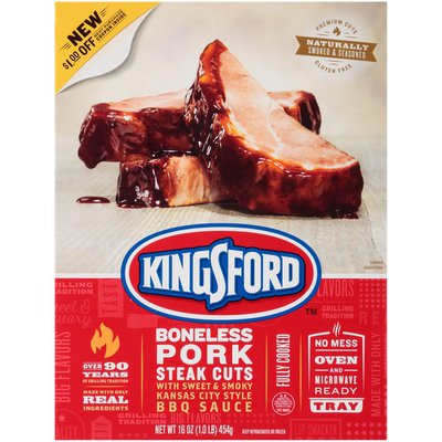 Kingsford Boneless Pork Steak Cuts with Sweet & Smoky Kansas City Style 16 oz