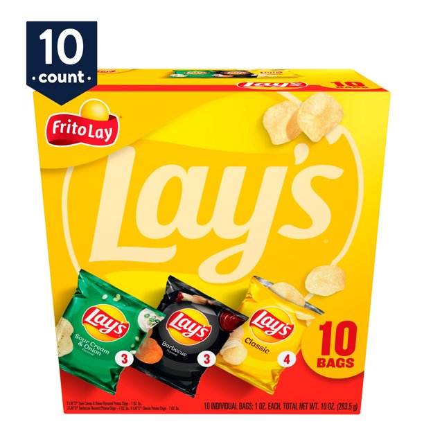 Lay's Potato Chips, 3 Flavor Variety Pack, 1 oz Bags, 10 Count