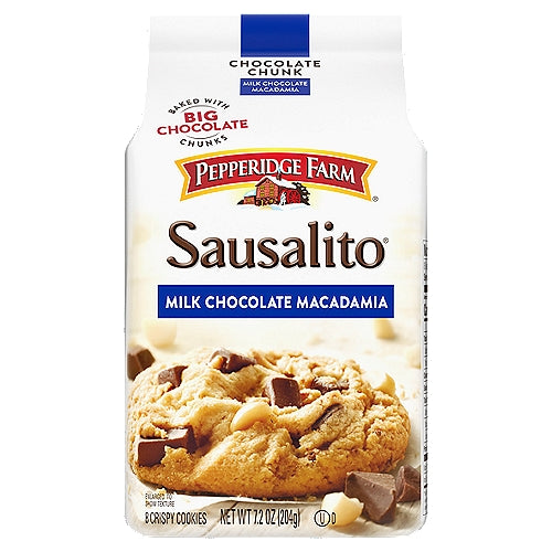 Pepperidge Farm Sausalito Chocolate Chunk Milk Chocolate Macadamia Crispy Cookies, 8 count, 7.2 oz