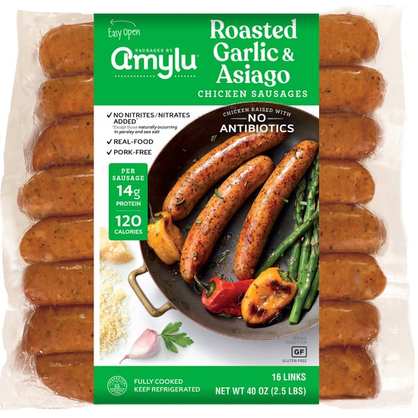 AMYLU Pork Free Chicken Garlic Asiago  Sausage  2 x20 oz